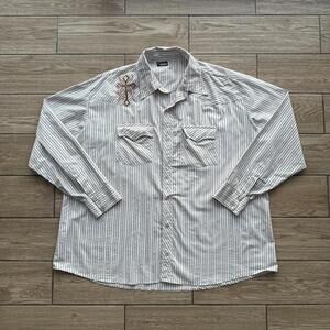 Y2K Michelin Cross Beige button up affliction style button up shirt